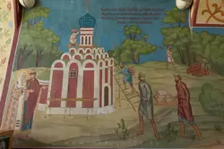 Фреска об основании Донского монастыря в честь победы в 1591 году на месте расположения русского гуляй-города — роспись в Западных проездных воротах